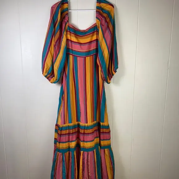 Farm Rio Rainbow Stripe Midi Dress